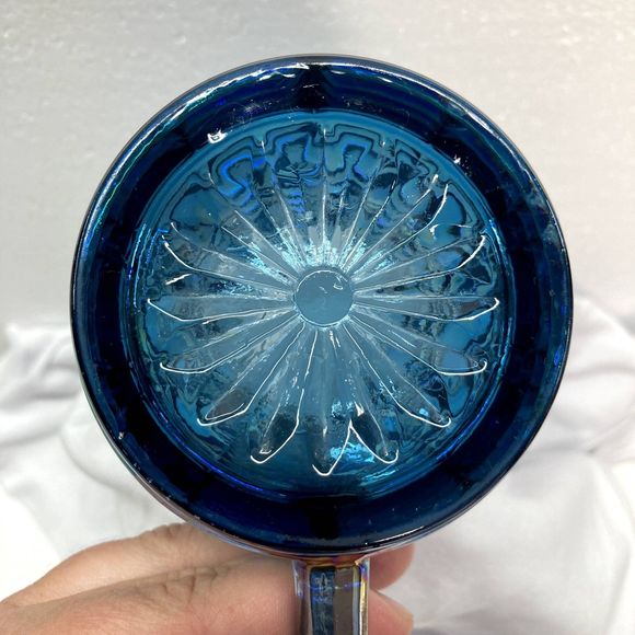 Vintage Indiana Blue Iridescent Carnival Glass Windsor 3 inch Cream Pitcher EUC - Picture 8 of 13